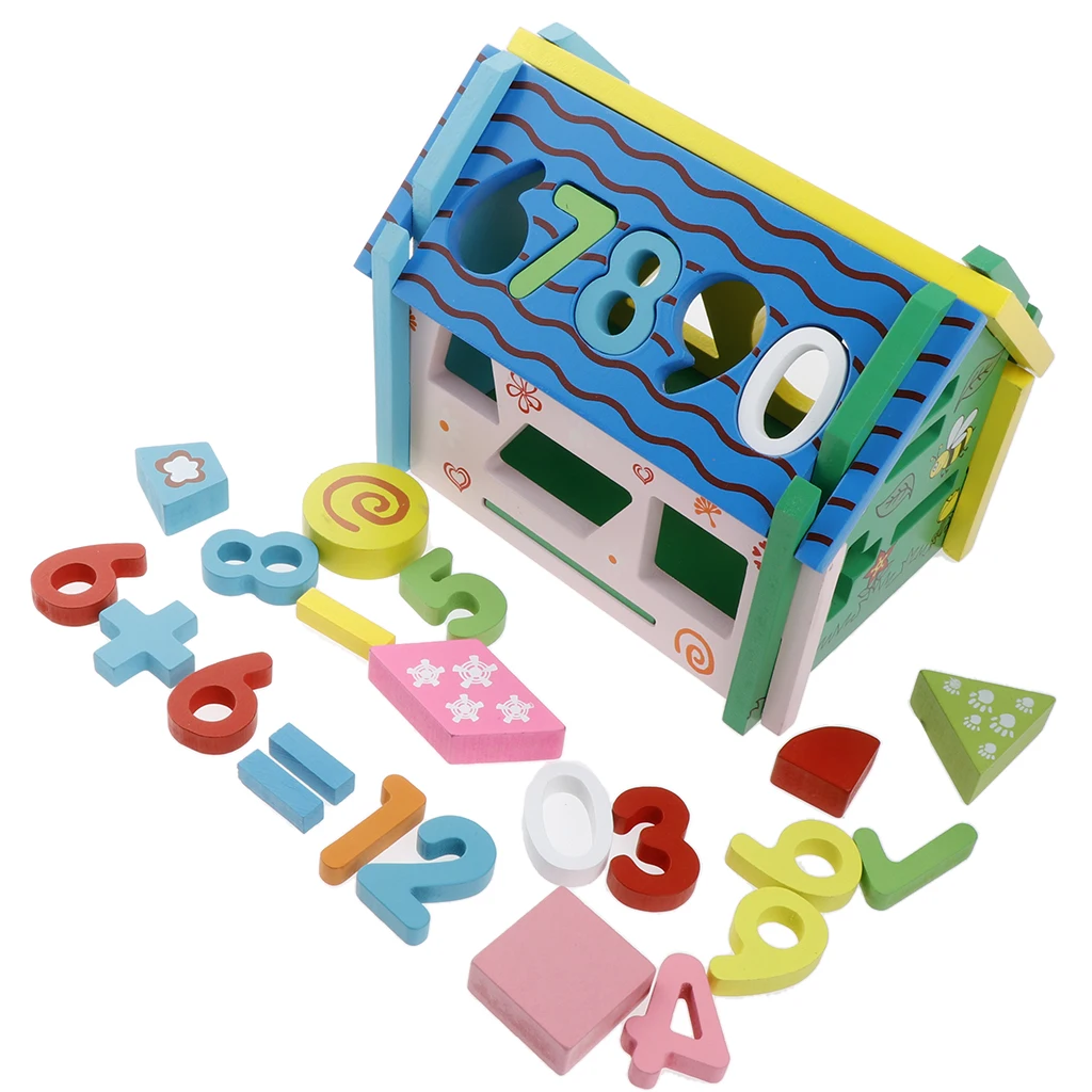 

Classic Wooden House Shape Sorter Blocks for Kids Early Education Toy Gifts