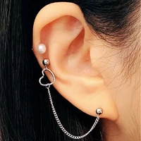 simple heart helix earrings earlobe ring conch cartilage studs stainless steel chain body jewelry ear piercings earring korean