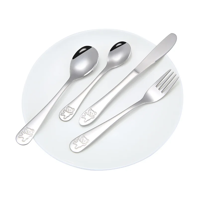 Juego de vajilla de acero inoxidable, cuchara, tenedor, cuchillo de mesa, cuchara de alimentaci&oacute;n de estilo occidental, productos para beb&eacute;s y ni&ntilde;os-5