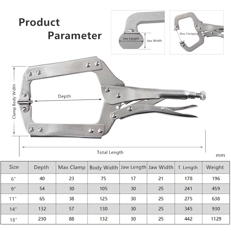 C Clamp weld Clip Woodwork Tenon Locator Grip Vise Lock Jaw Swivel Pad Wood Fix Plier 6/9/11/14 Inch Hand Tool | Инструменты