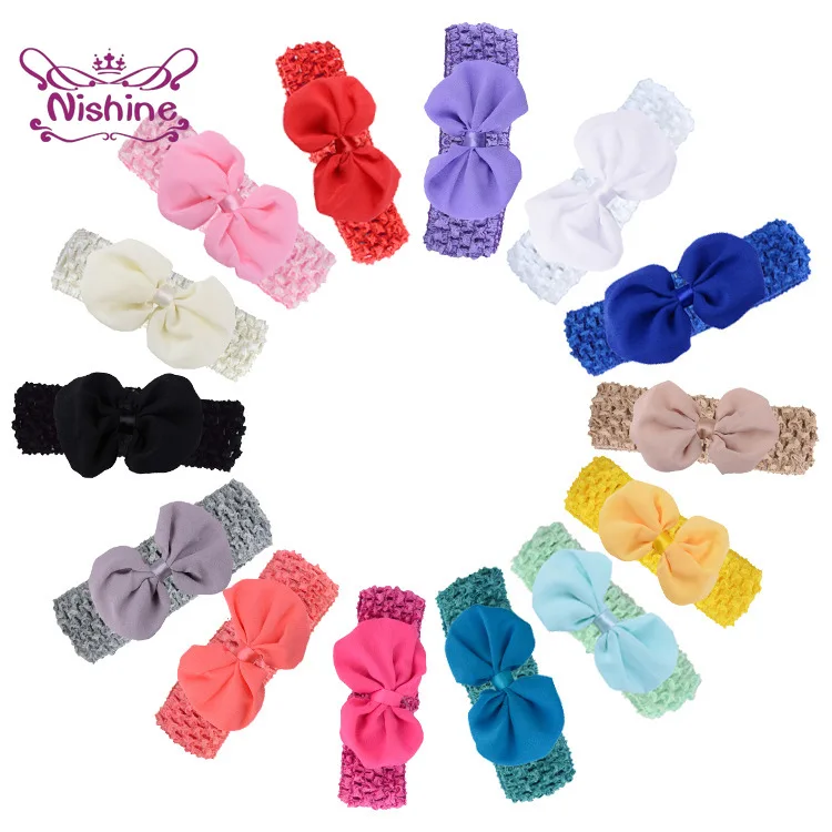 

Шифоновая вязаная повязка на голову с бантом 10*5,5 см, 17 цветов, вязаная крючком эластичная повязка для волос, «сделай сам», аксессуары для вол...