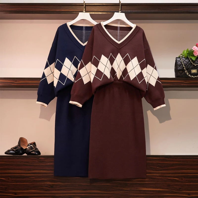 Женские трикотажные свитера и брюки в клетку костюмы из 2 предметов женские