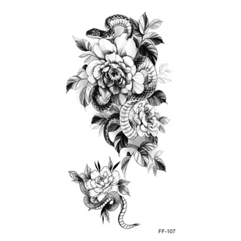 Большой боди-арт рукава змея Цветок временная татуировка наклейка Быстрый рок
