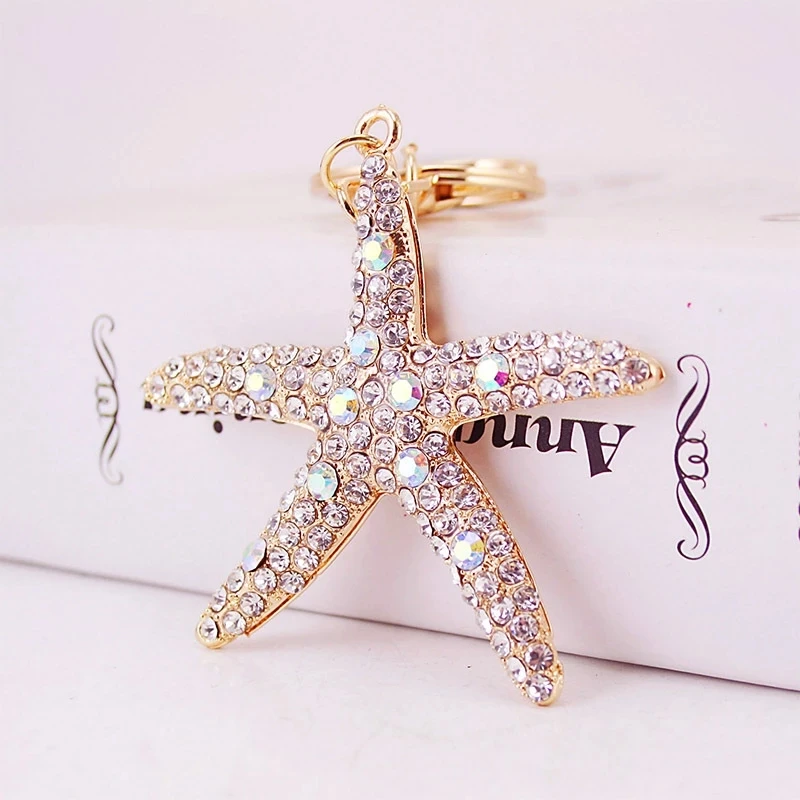 

Pretty Starfish Keychain starfish Pendant Key Chain Crystal Animal Keychains Starfish Keyrings Car For Women