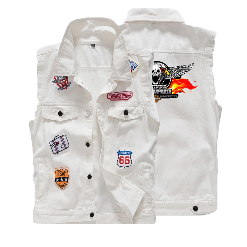

Men Biker Jackets Vest Solid Color Leather Jacket Punk Motorcycle Jacket Embroidery Skull Coat Short Jackets