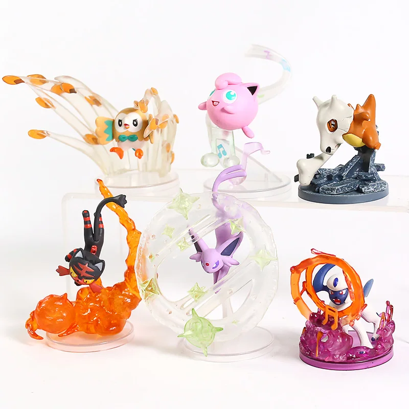 Анимированный Монстр Flareon Jolteon Umbreon Espeon Jigglypuff eeevee Vulpix Cubone Litten Absol Rowlet Фигурки игрушки 6 шт./компл