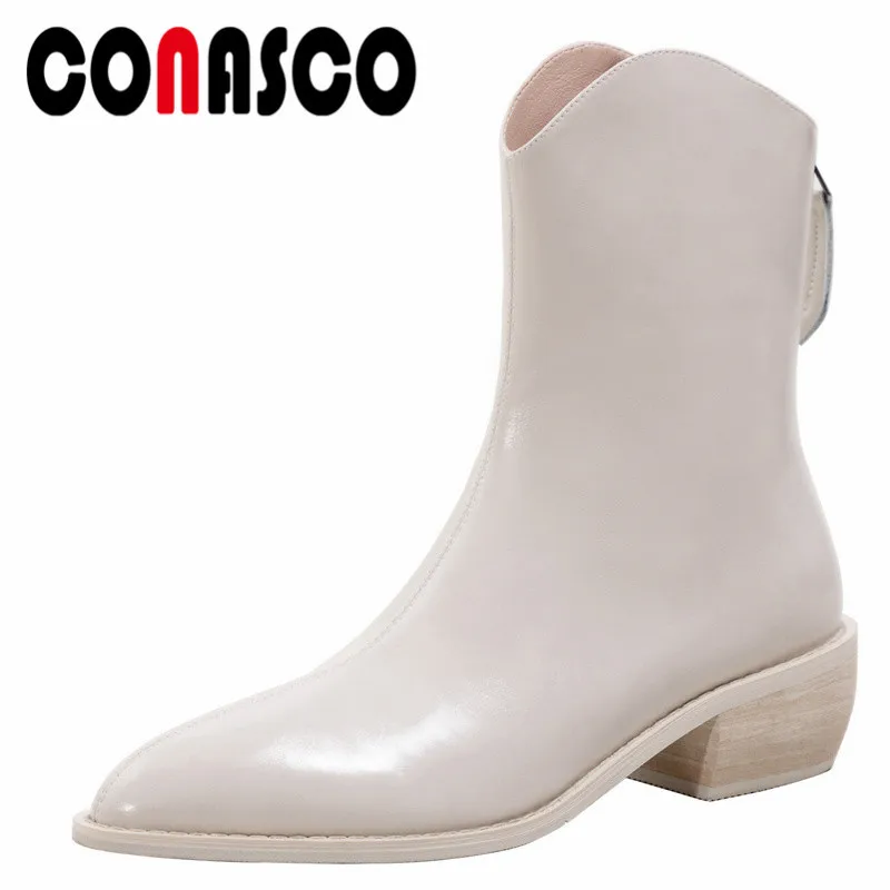 

CONASCO New Women Ankle Boots Autumn Winter Warm Genuine Leather Casual Elegant Shoes Concise Design Boots Woman