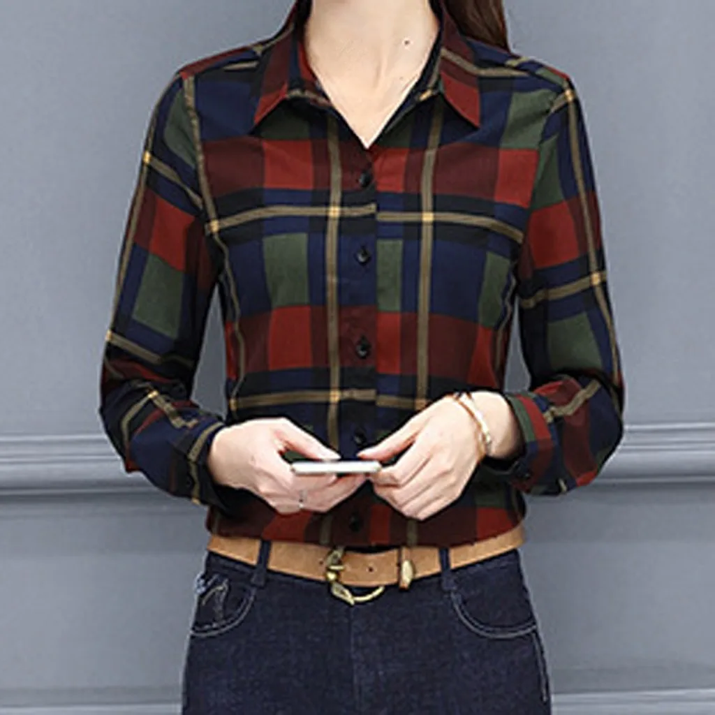 MISSOMO Women tops Business Shirt Lattice Print Long Sleeve Button Turn Down Collar Office Lapel Plus Size Blusas Feminina | Женская