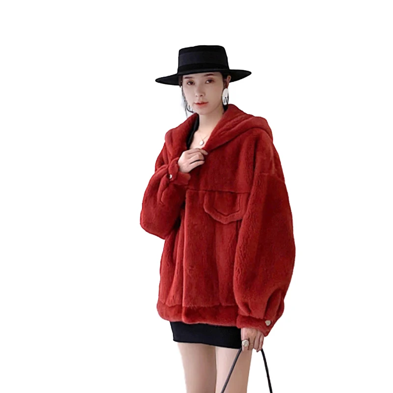 

Ftangaiur New Winter Import Velvet Mink Fur Coat For Femal With Fur Hood Natural Fur Coat Women Medium Real Mink Fur Coats