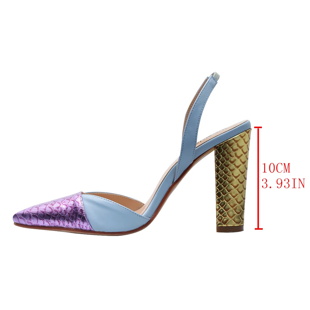 

WETKISS Women Sandals Pointed Toe Thick High Heels Colorblock Slingback Colorful Sandals Ladies Summer Heels Party Wedding Shoes