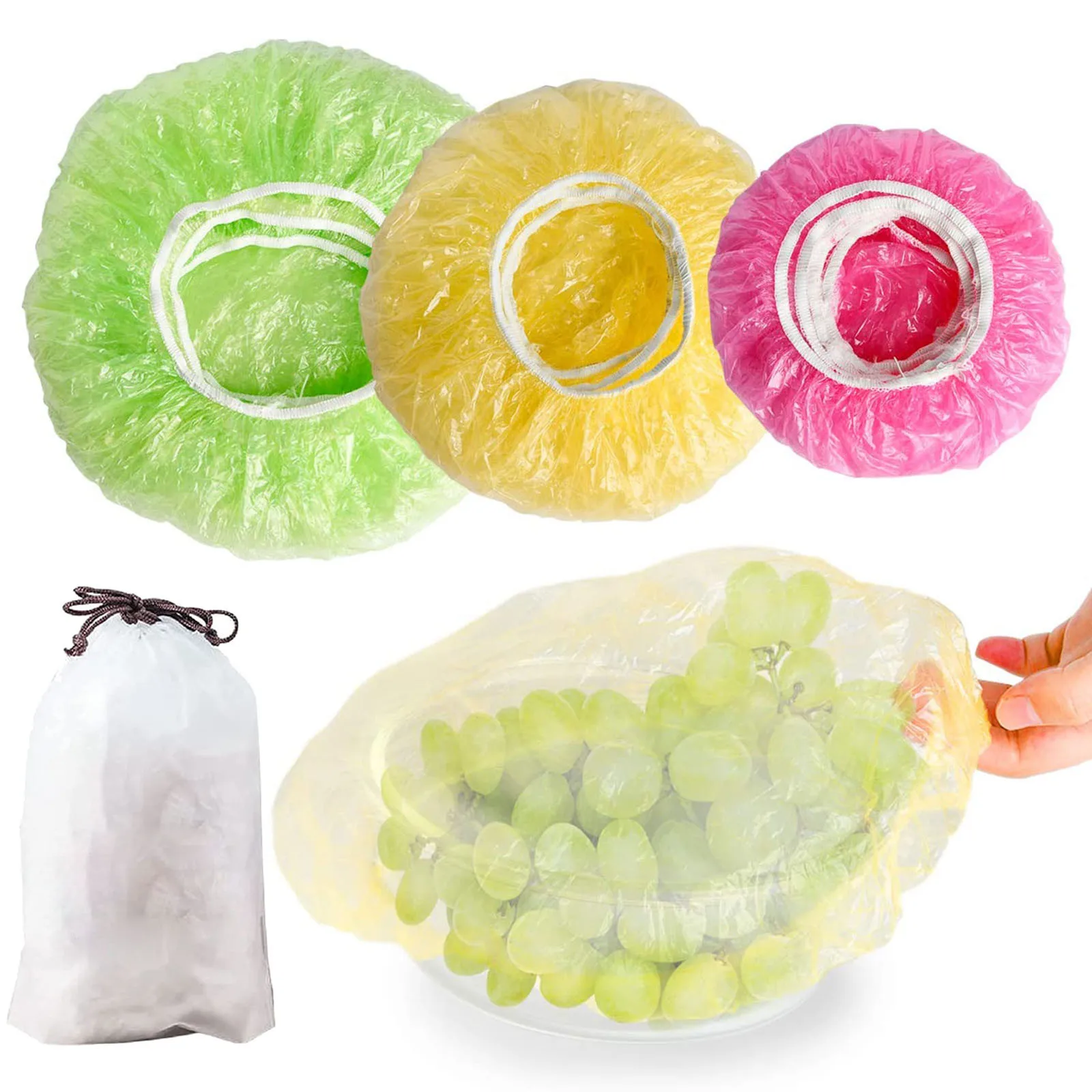 150pc Reusable Food Cover Fresh Keeping Bags Elastic Stretch Adjustable Bowl Lids Universal Kitchen Wrap Seal Caps Plastic | Дом и сад