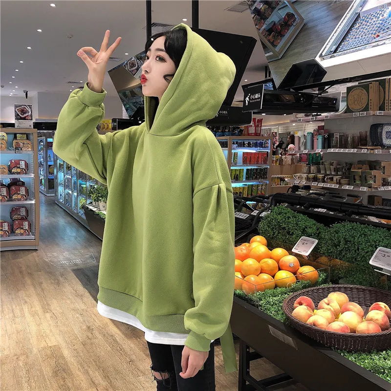 Hoodies Women Hooded Solid High Quality Warm Korean Style Loose Drawstring Harajuku Womens Casual Students Thicker Velvet Girls