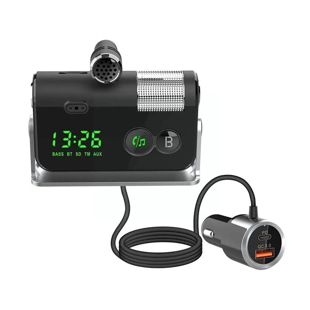 

Автомобильный FM-передатчик Bluetooth 5,0, автомобильный комплект, гарнитура, аудио, съемный AUX с плеером, PD, MP3 приемник, зарядное устройство, микро...