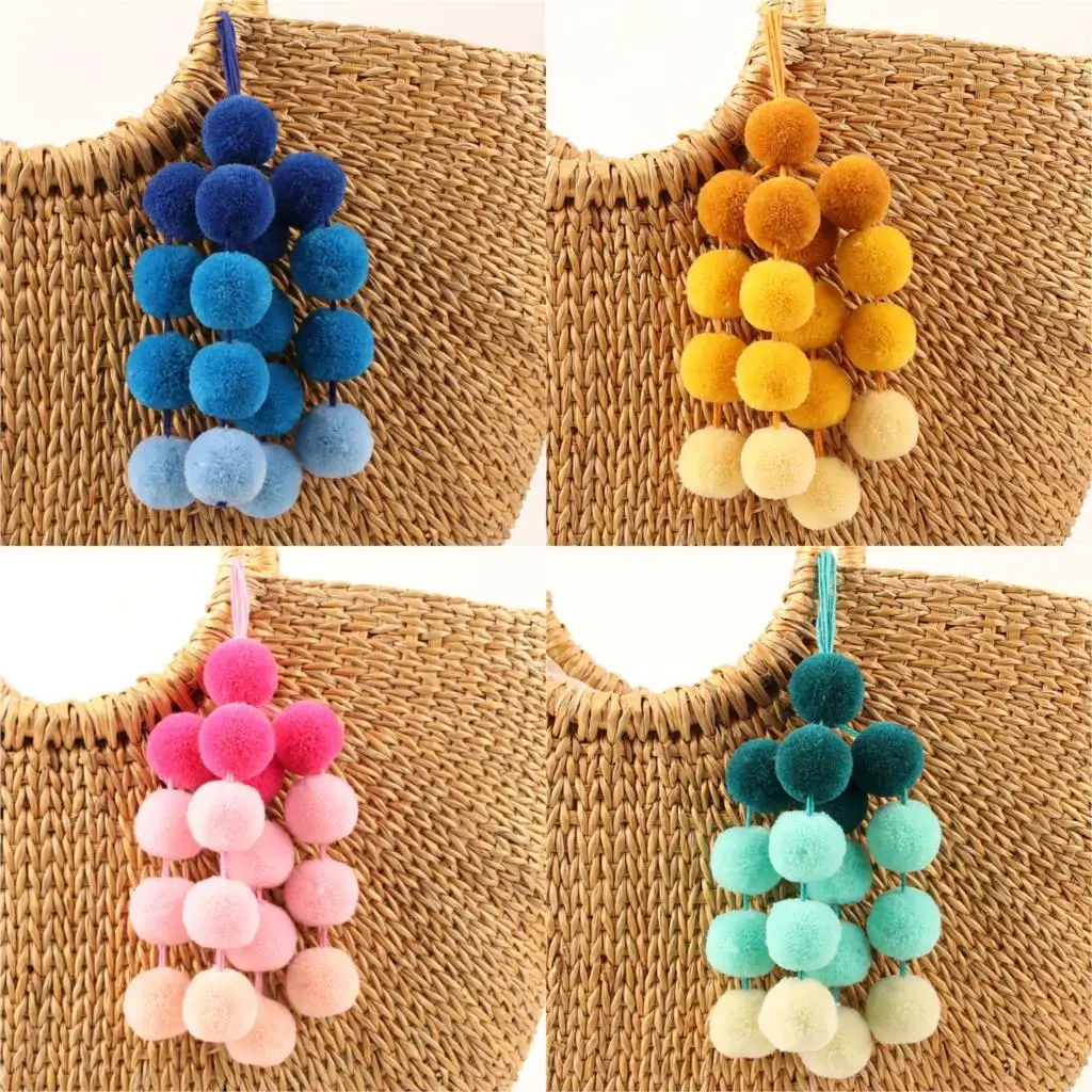 

1Pc Bohemian Colorful Handmade Hairball Pompones Keyring For Women Girls Bag Boho Accessories Purse Charm Keychains Jewelry