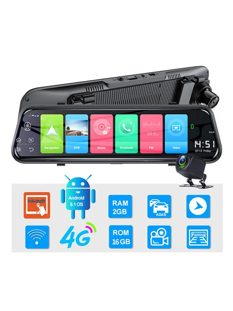 DVR Car Dash Cam 9.66 Inch Rear View Camera WIFI Dual Video Recording 1080P Lens 4g GPS Navigation Driving Recorder | Автомобили и