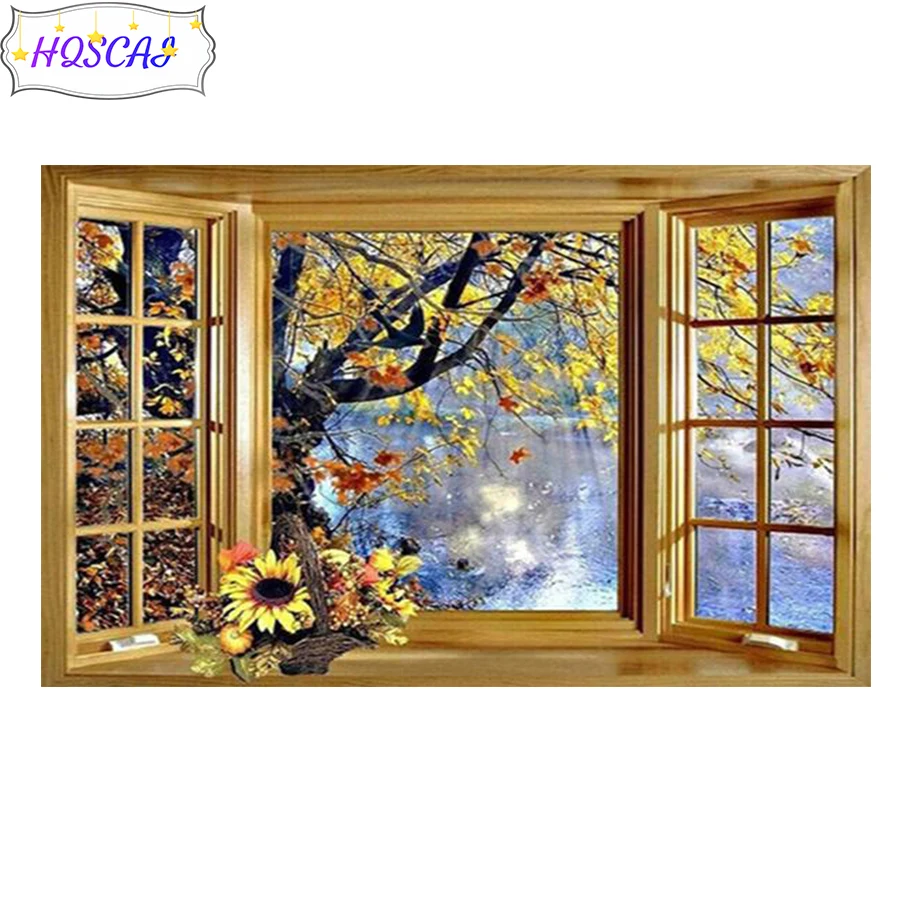 

Круглая алмазная живопись, вышивка крестиком на окно, искусство алмазной вышивки, фотоподарок, пейзаж за окном