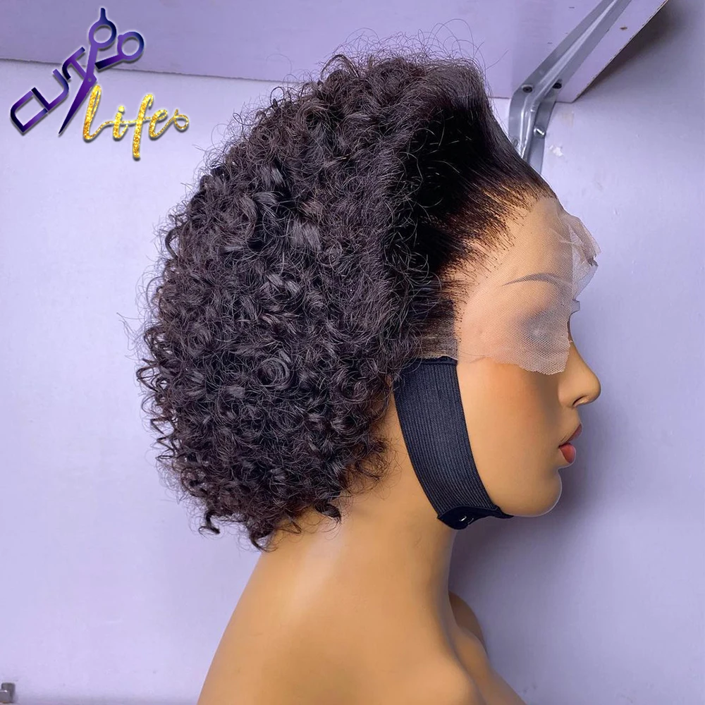 Короткий кудрявый парик Боб невидимый из человеческих волос на сетке спереди для