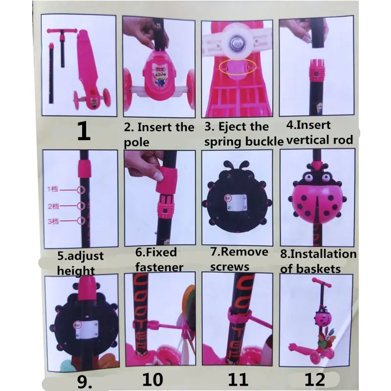 Складной самокат с мельницей и божьей коровкой регулируемая высота