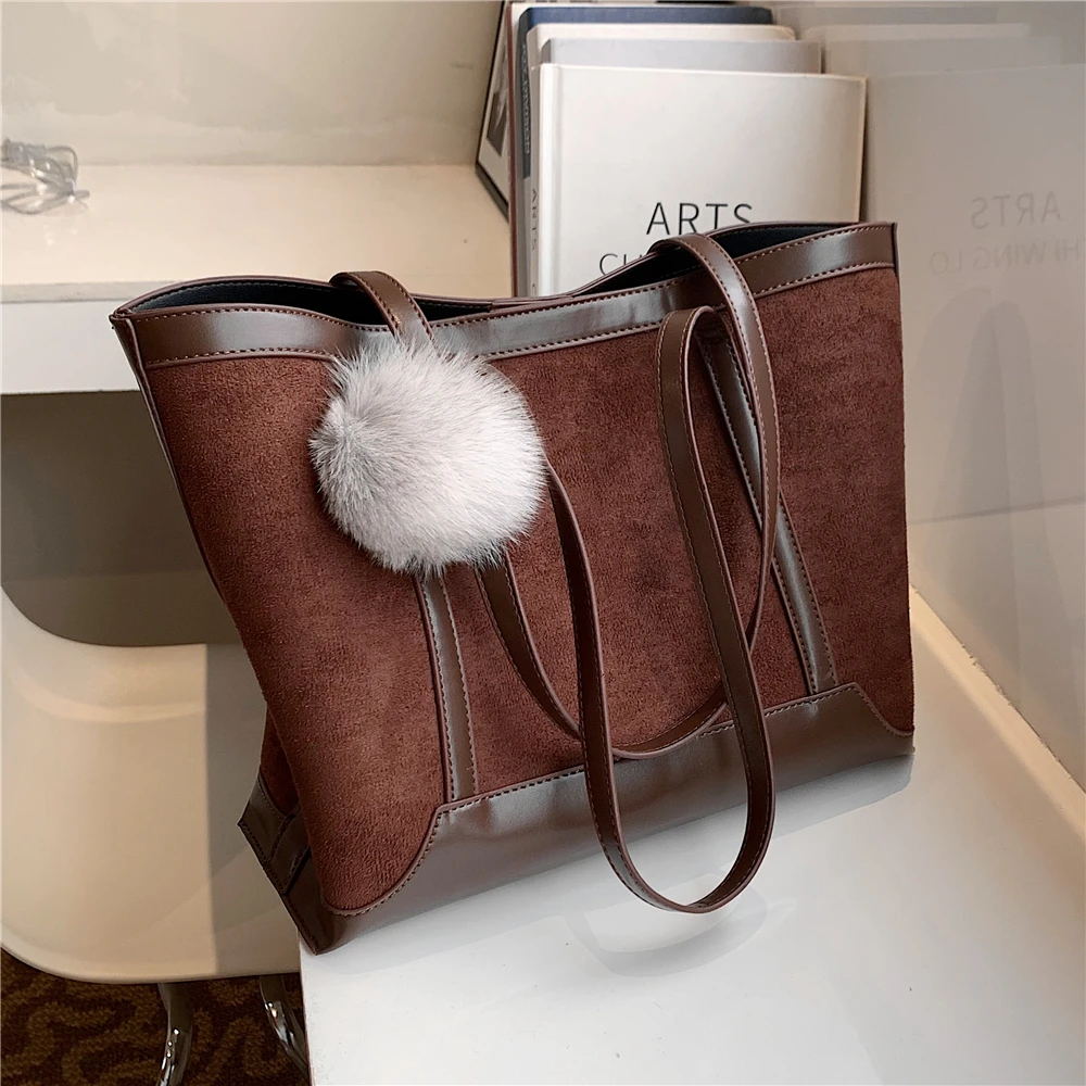 

Vintage Suede Patchwork Big Tote Bags For Women Luxury Brand High Quality Large Capacity Female Shopper Shoulder Bag 2022 Winter