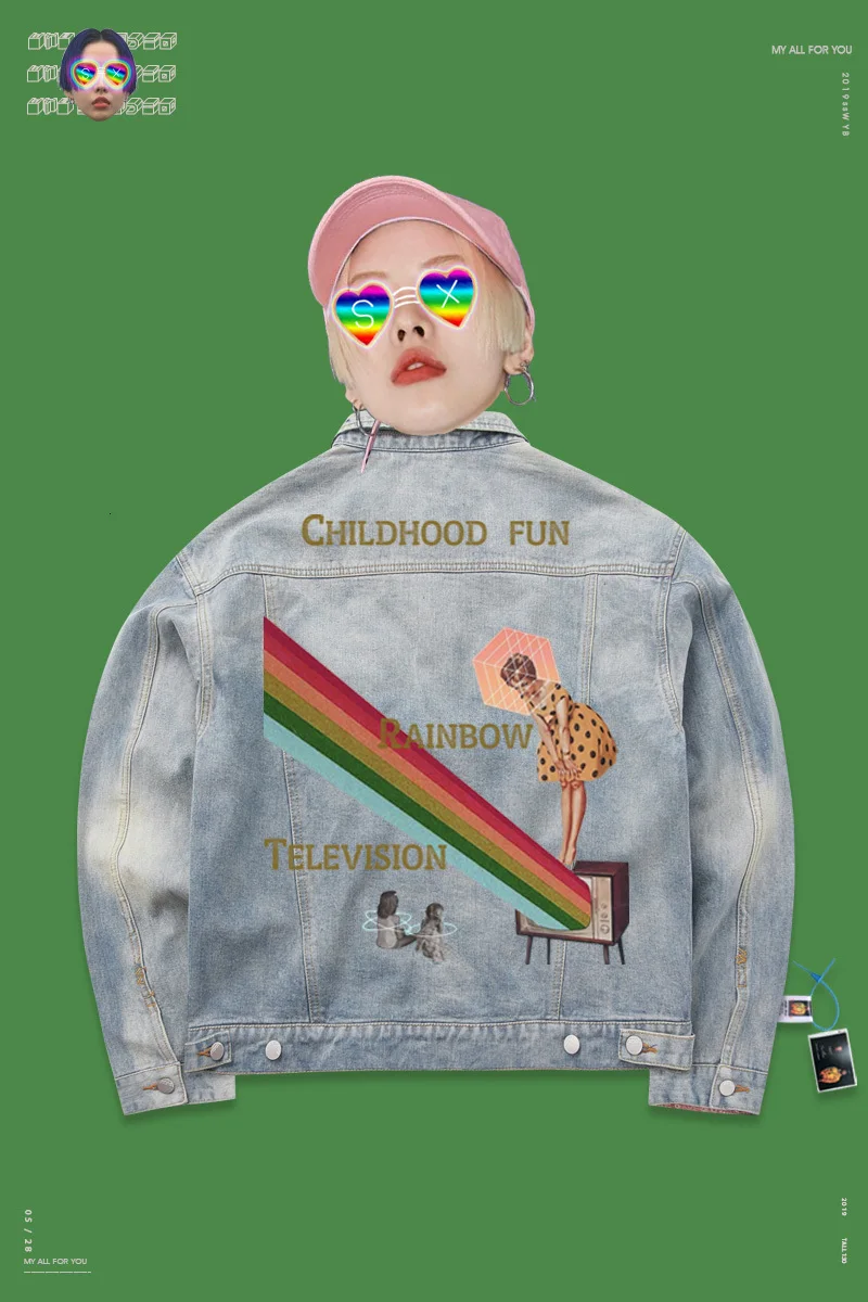 Детское Свободное пальто в стиле ретро Модная Джинсовая куртка с радужным