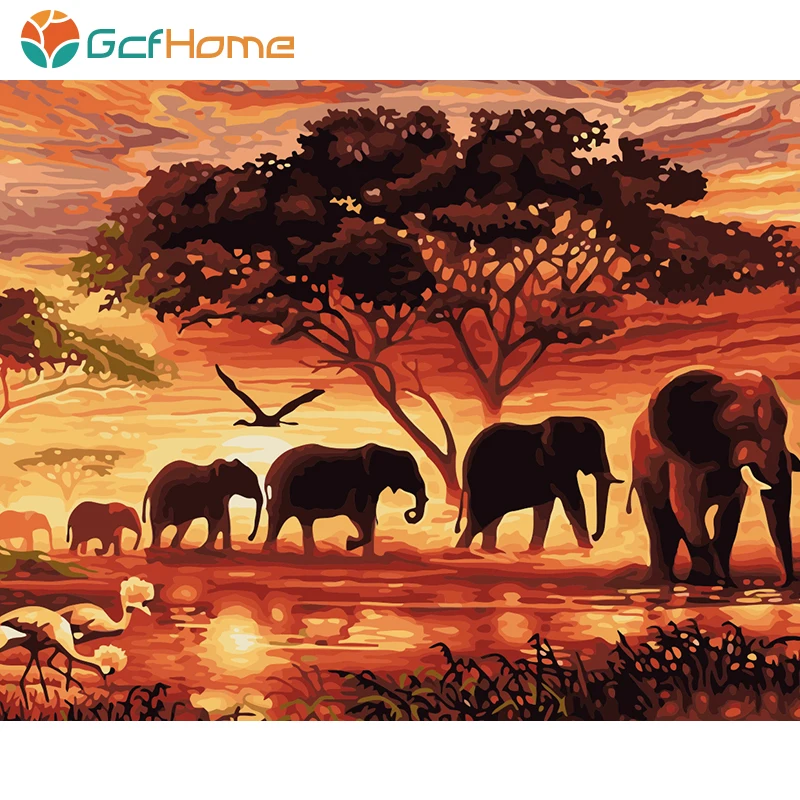 GCFHome Слоны пейзаж DIY Цифровая живопись по номерам Современная Настенная холст
