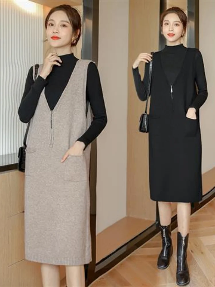 Зима 2021 женское повседневное прямое Платье-Свитер оверсайз без рукавов плотное