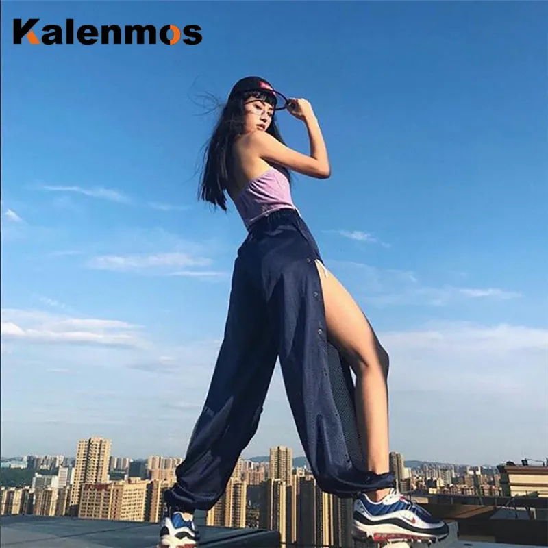 Женские сетчатые брюки KALENMOS дышащие длинные штаны-шаровары с завязками и высокой