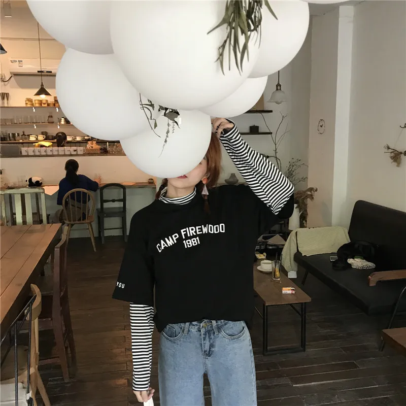 Women's T-shirts Tunic Kawaii Ladies Vintages Triped Long Sleeve T-shirt Female Ulzzang Harajuku Tee For Women Casual Top