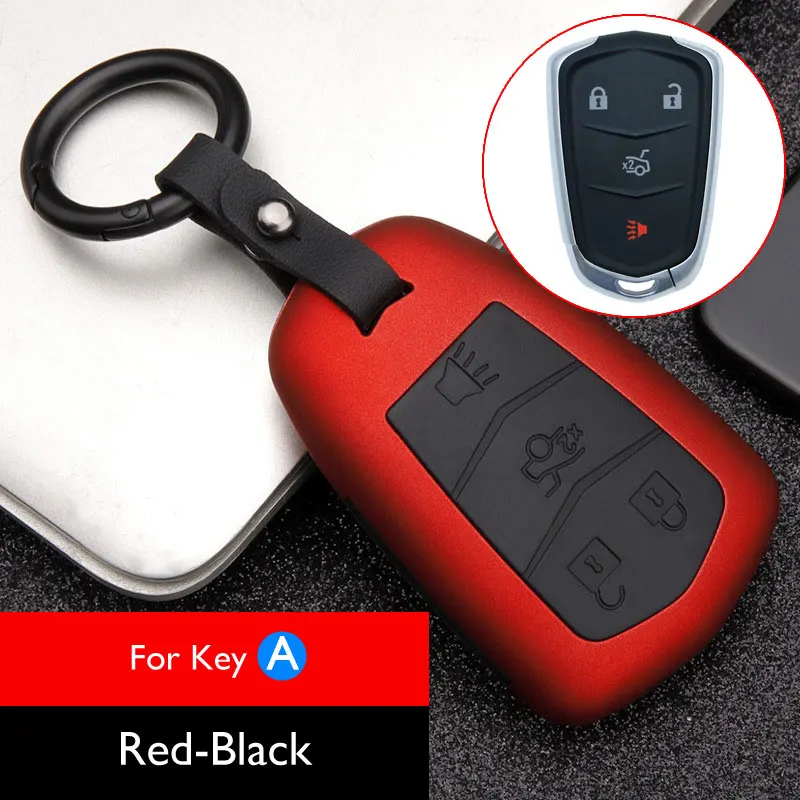 A Red-Black Чехол для автомобильных ключей из углеродного волокна для Cadillac SRX CTS ATS XT5 CT6 XTS XT4 4/5 брелок для ключей с кнопками, сумка для ключей, Умный брелок с дистанционным управлением - Название цвета: A Red-Black