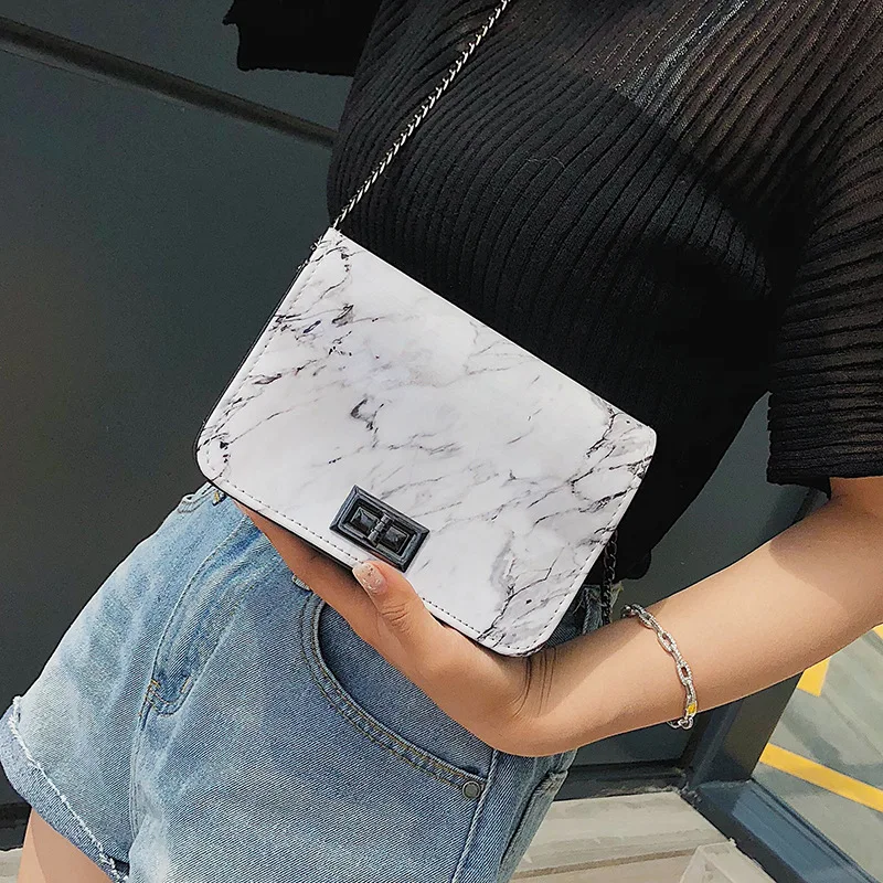 

Luxury Designer Handbags Women Bags 2021 Marble Pattern Shoulder Bag Lock All-match Messenger Bag PU Fashion Small Square Bag