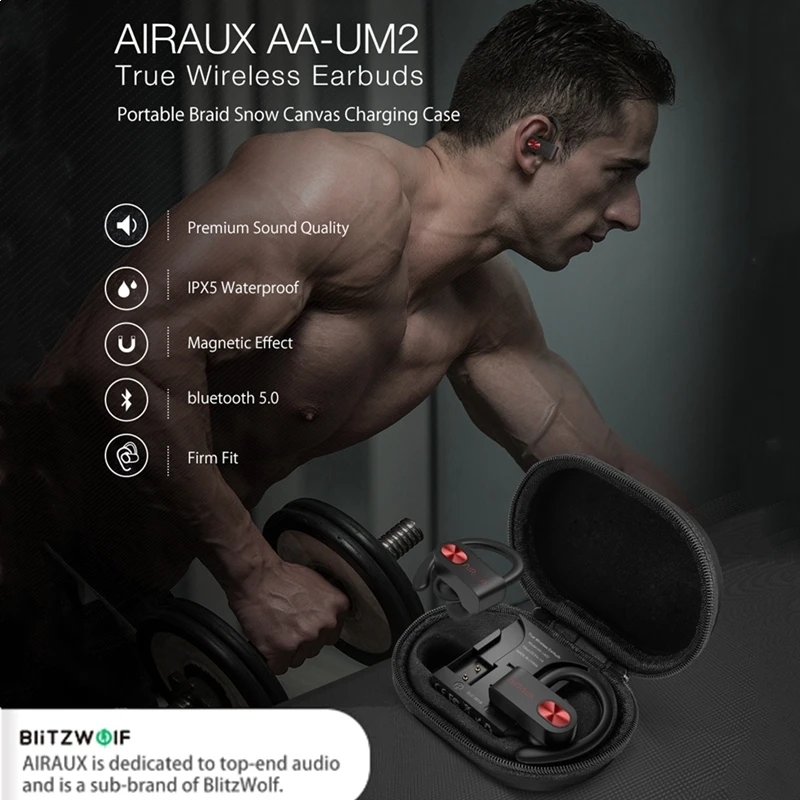 BlitzWolf AIRAUX AA UM2 TWS Беспроводные спортивные наушники Bluetooth 5 0 с оплеткой зарядный