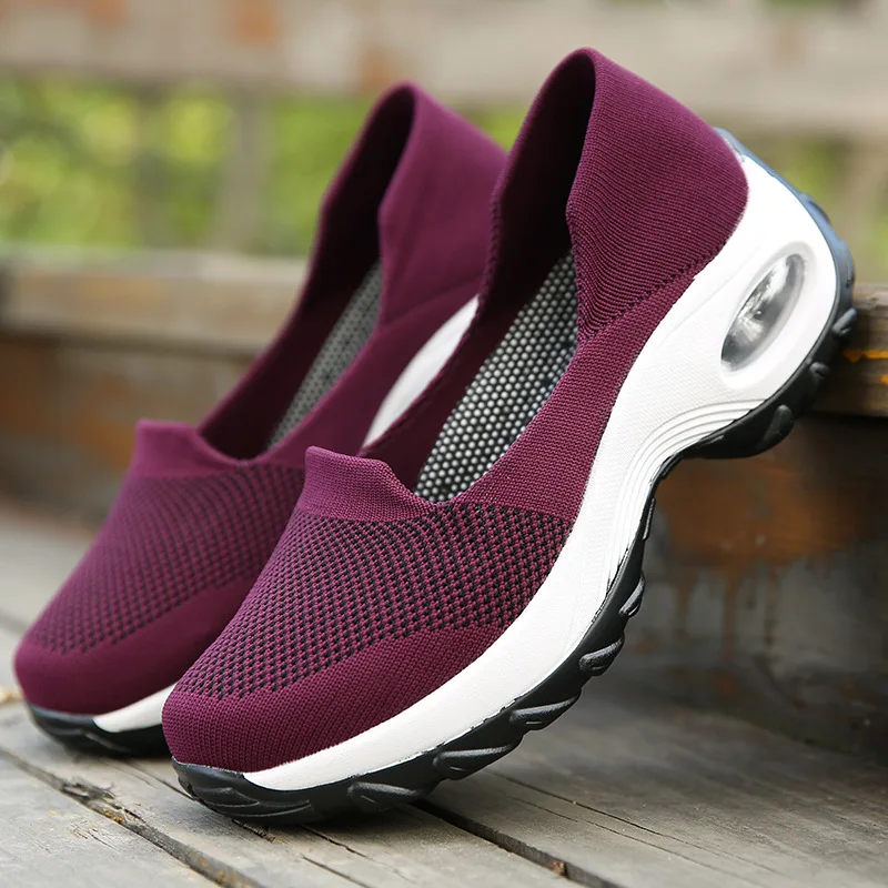 

Women Sneakers Slip-On Spring Summer Cushioning Sports Shoes for Female Wine Red Comfortable Women's Loafers Flats