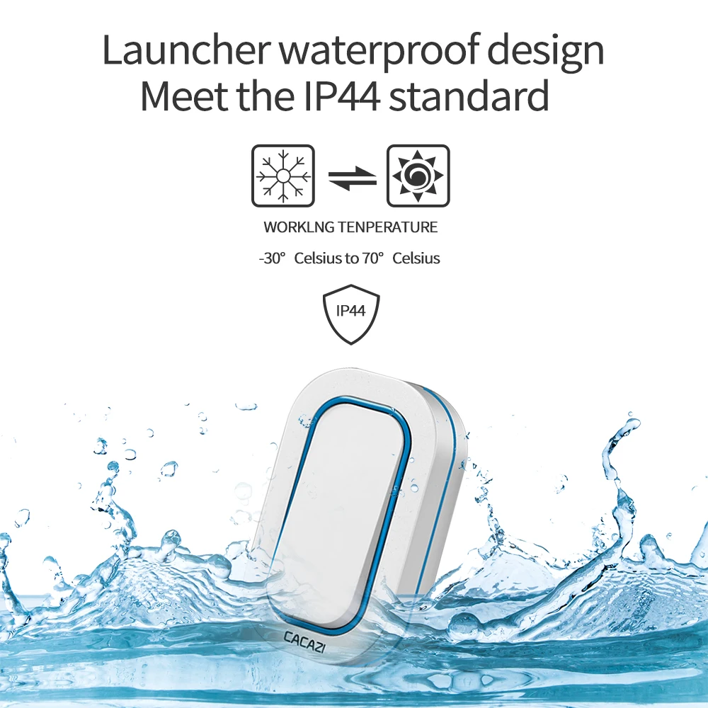 Звонок дверной CACAZI беспроводной водонепроницаемый светодиодный м с