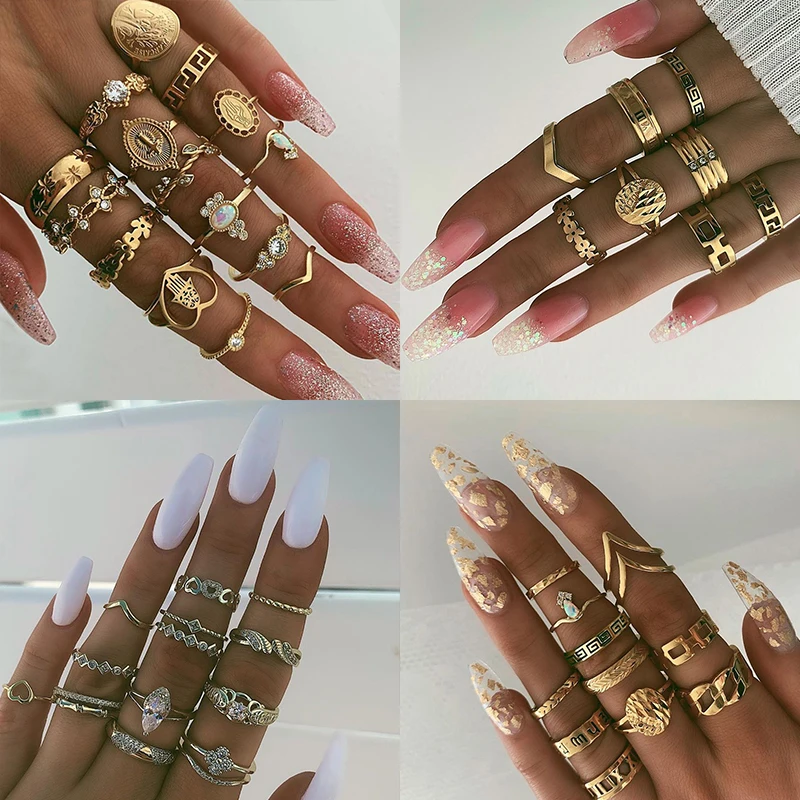 Женский набор колец стрел FAMSHIN Опаловая кольцо средней длины в богемном стиле с