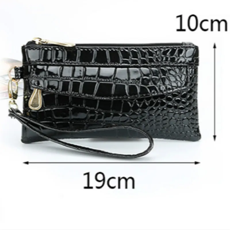 

Patent Leather Women's Wallets Fallow Long Ladies Double Zipper Wallet Clutch Bag Design Red Purse Crocodile Purses