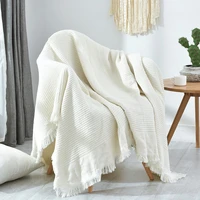 thick knitted throw blanket solid color multifunction tassel travel blankets bedspread camping picnic blanket for couch sofa bed