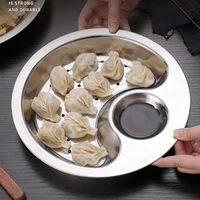 round dumpling plate food storage tray water filter french fries bowl with dipping saucer snack dish home restaurant kitchen pan