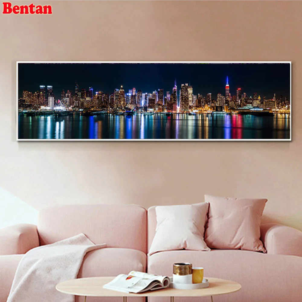 

Large DIY Diamond Painting New York City Night landscape Full square round Mosaic Painting Rhinestone 5D Diamond Embroidery Kit