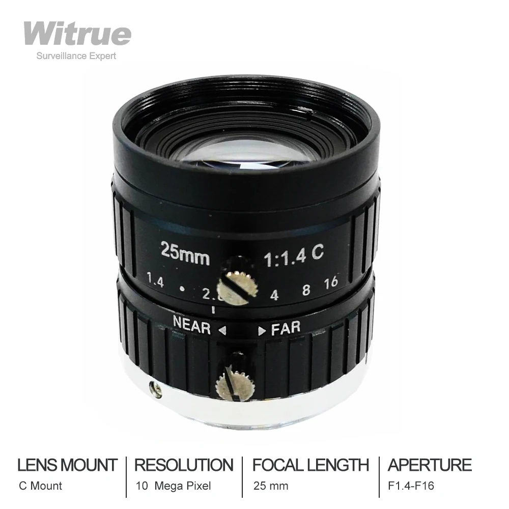 

Witrue HD CCTV Lens 25mm 10Megalpixel C Mount Manual Iris Focus F1.4 Aperture 2/3" for Security IP Camera Industrial LENS