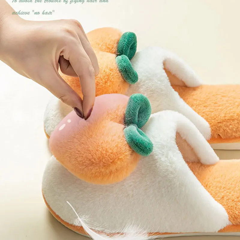 

Slippers for Home Peach Chinelos Women's Flip-Flops Heart-Shaped Cartoon Fur Winter Warm slippers Non-Slip Floor Kawaii Shoes