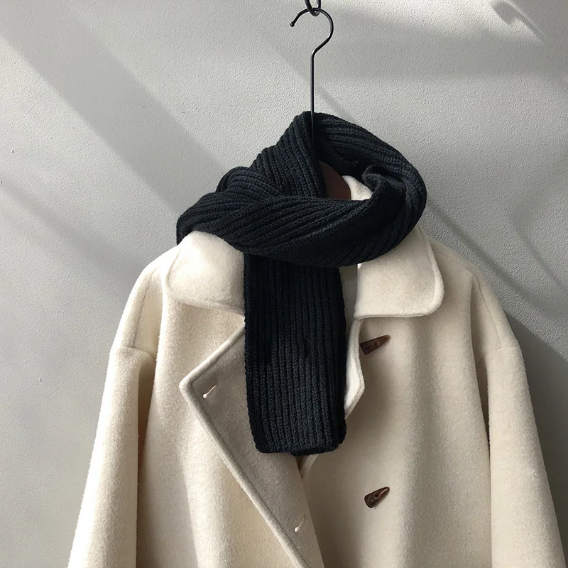 

Fashion Scarves for Women 2020 Autumn and Winter Korean Warm Thickened Knit Outside Pashmina Black Solid Color Female Wraps 0875