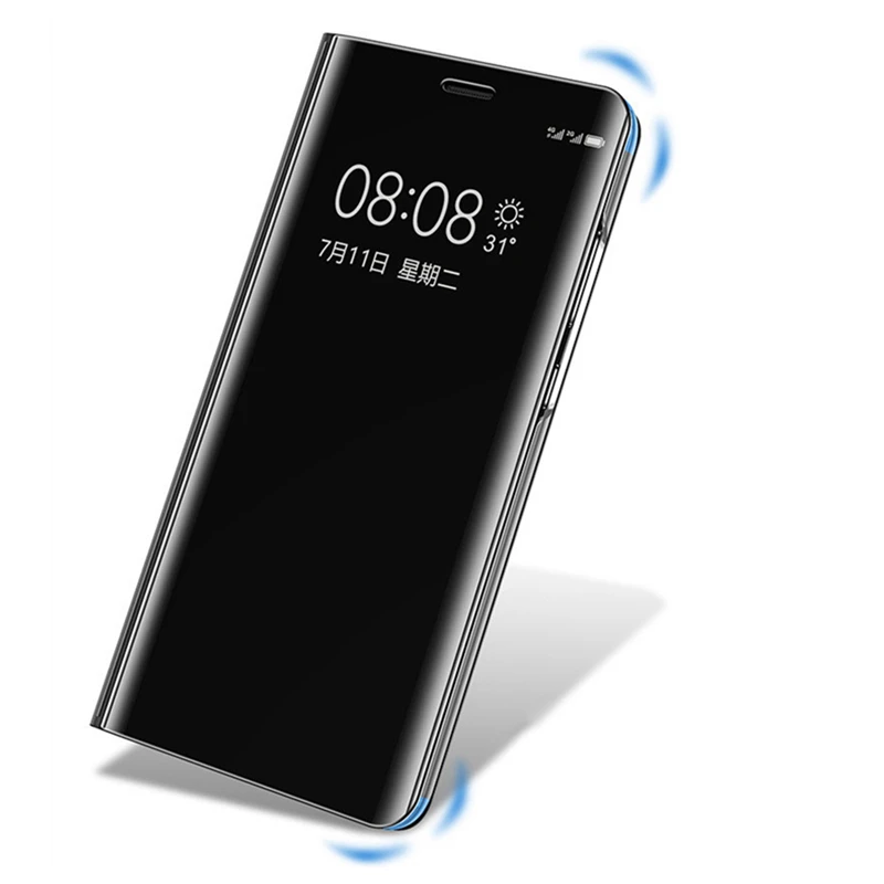 Прозрачный зеркальный флип чехол KQJYS с окошком для Samsung Galaxy S9 S8 Plus S7 S6 Edge смарт чип