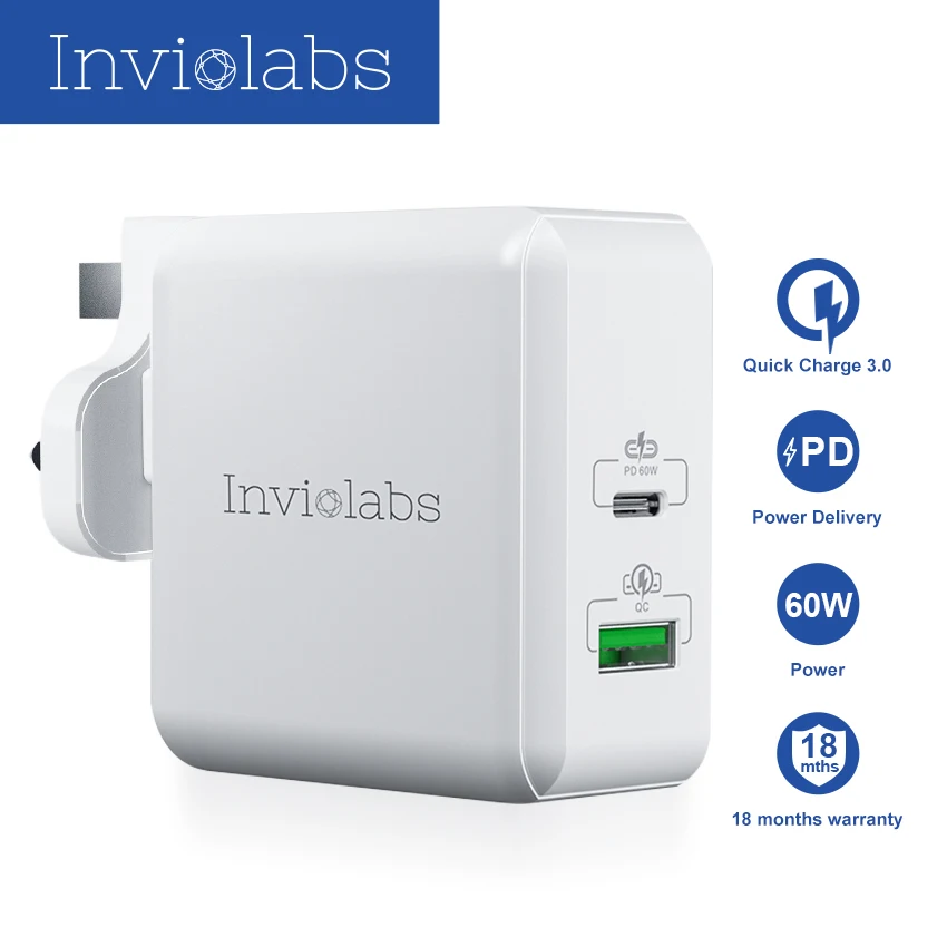 Два порта USB C type настенное зарядное устройство с мощностью 60 Вт FastPort DUO