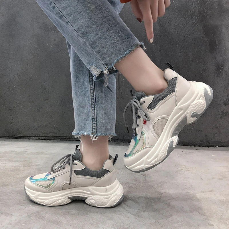 Женские кроссовки на танкетке Зеленые массивной модная повседневная обувь