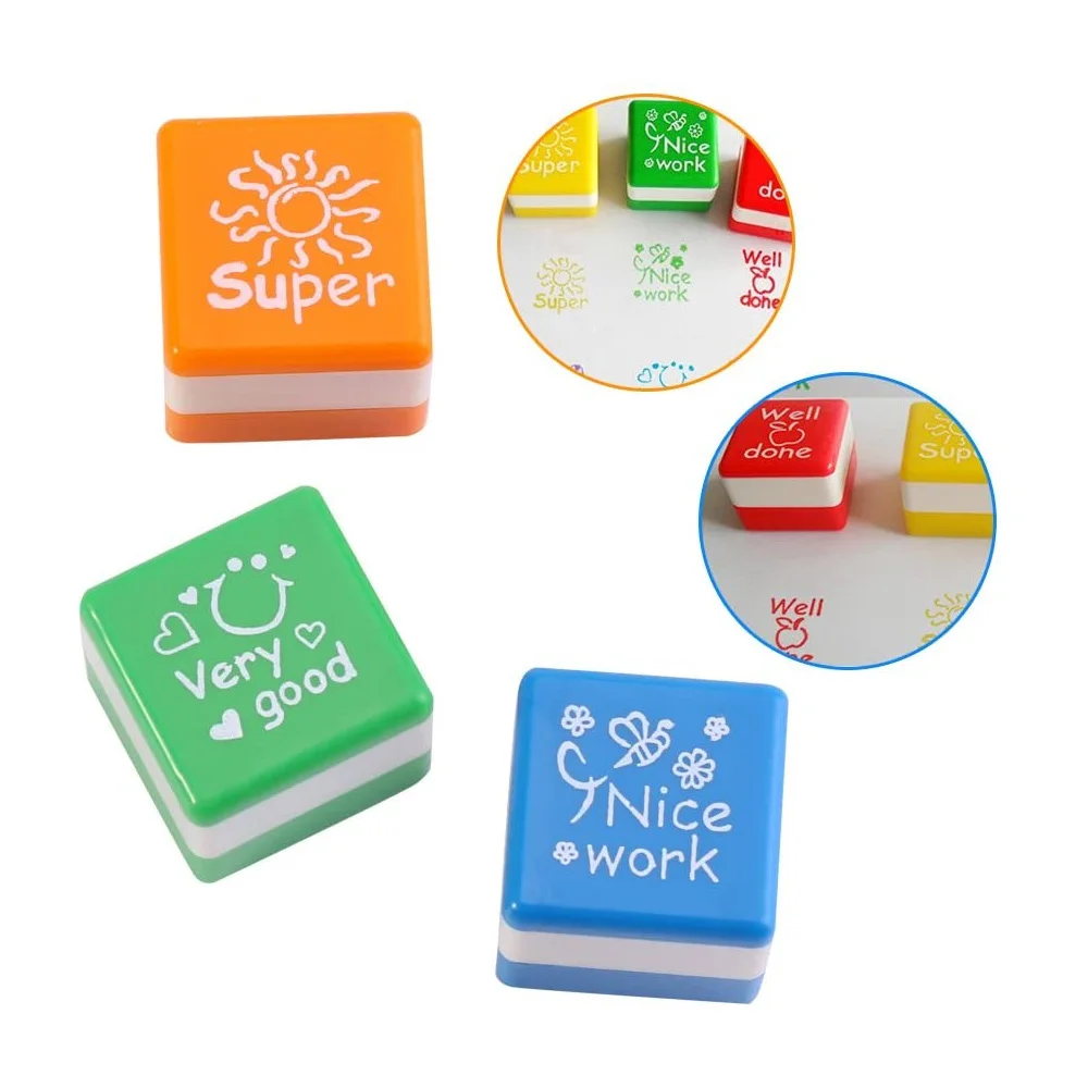 6pcs/set Cute Cartoon Kids Stamp Set Teachers Self Inking Praise Reward Stamps Motivation Sticker School Scrapbooking Seal DIY - купить по