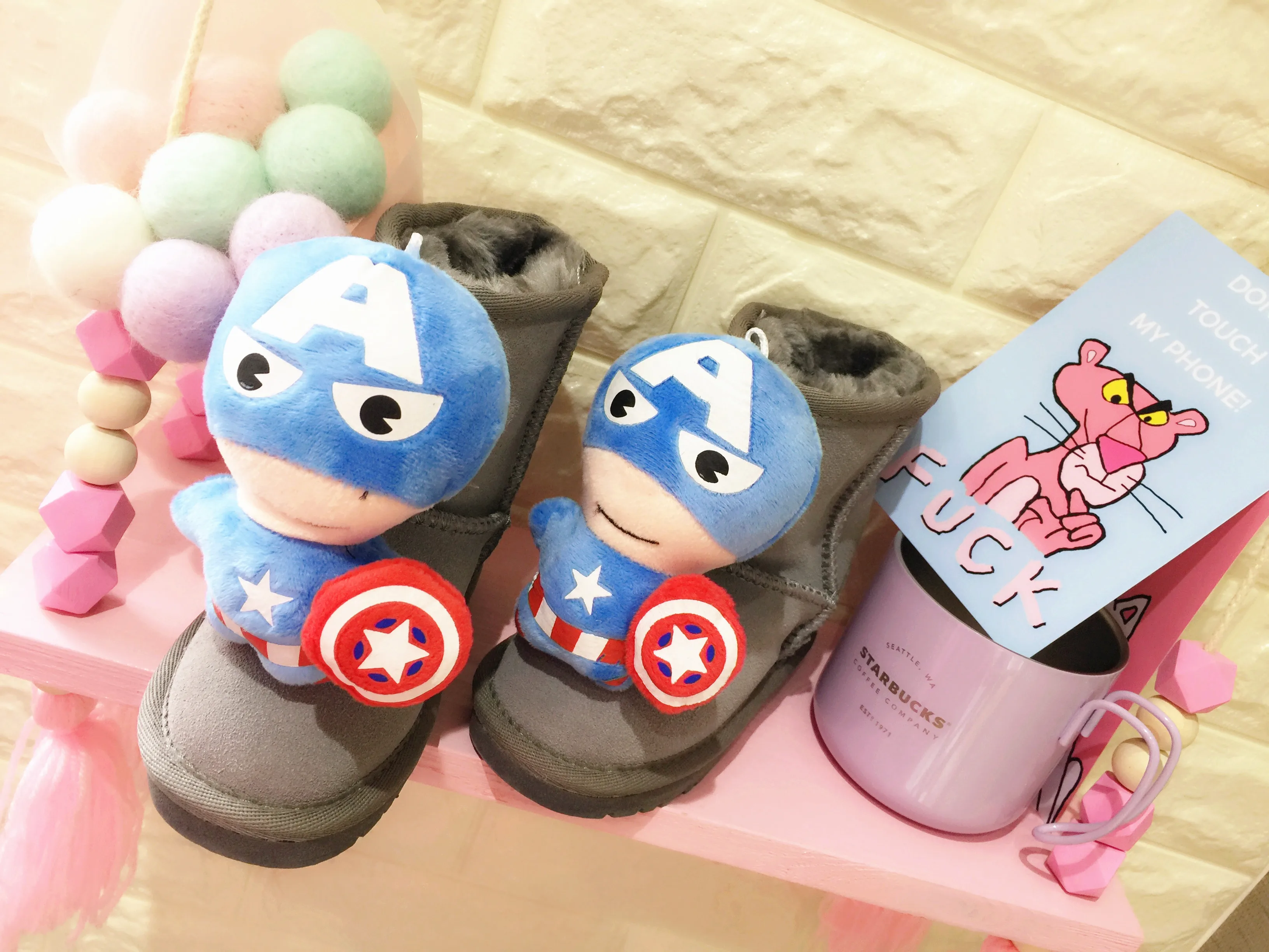 Disney children's cartoon Minnie Spiderman boy girl plus velvet warm cotton boots short snow rhinestone sequins | Мать и ребенок