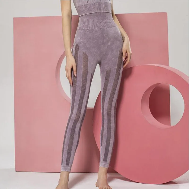 

Madam Seamless High Elastic Leggings Tight fitting Breathable Mesh Water Washed Hip Lifting Slender Sports Jog Sexy Yoga Pants