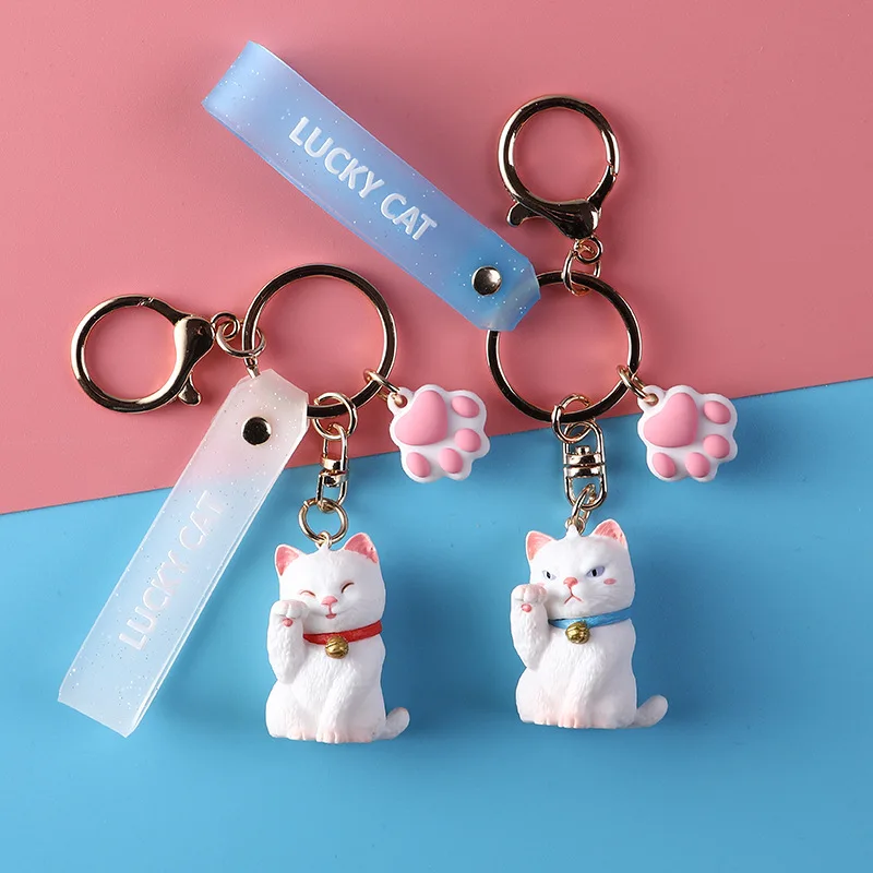 

2021 Lucky Cat Keychains Cartoon Lovely Fortune Cat Car Key Chains Girl Bag Pendant Keyrings Friend Lovers Holiday Gifts