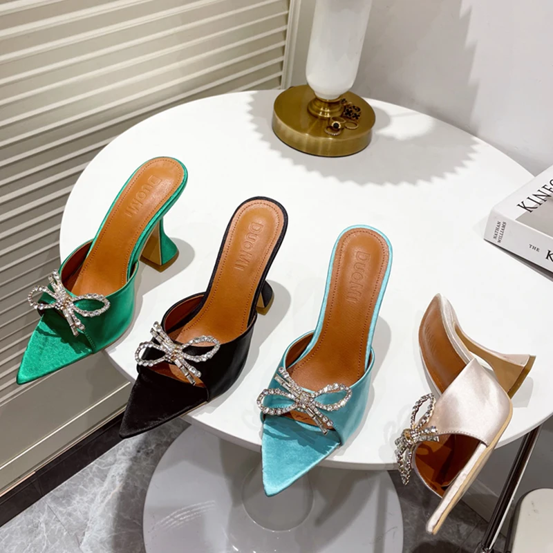 

Женские туфли-лодочки на высоком каблуке Стразы Летняя обувь с бантом-бабочкой для женщин сандалии 2022 шикарные туфли на каблуке для вечерин...