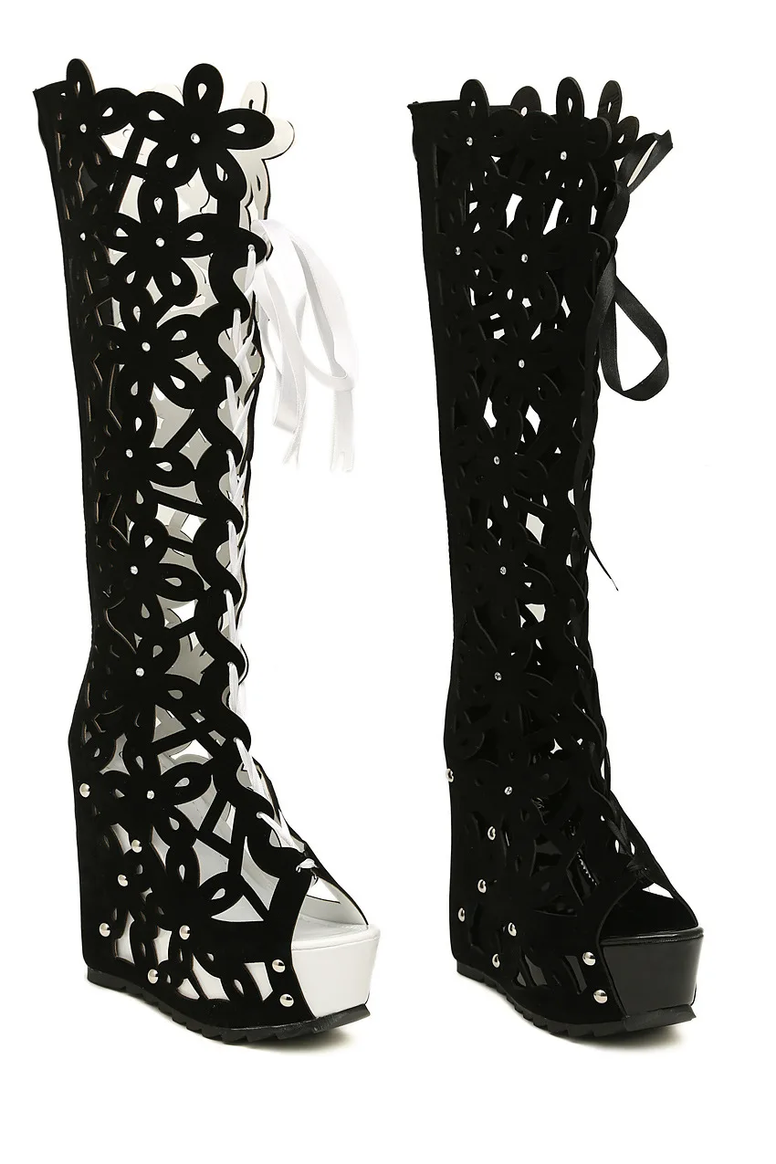 

New fashion platform slope heel hollow high heel women's sandals
